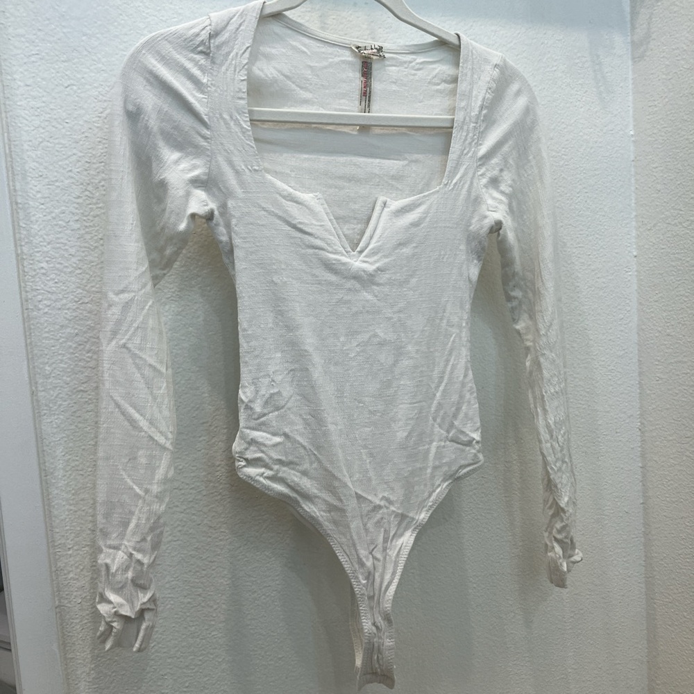 Free People linen blend long sleeve bodysuit